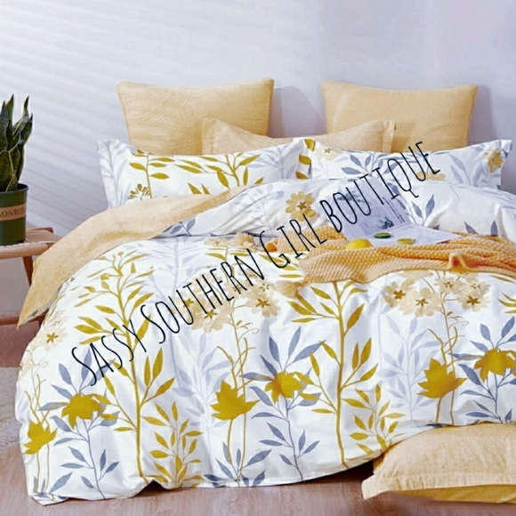 🆕⭐White yellow floral cotton reversible comforter set - Picture 4 of 11